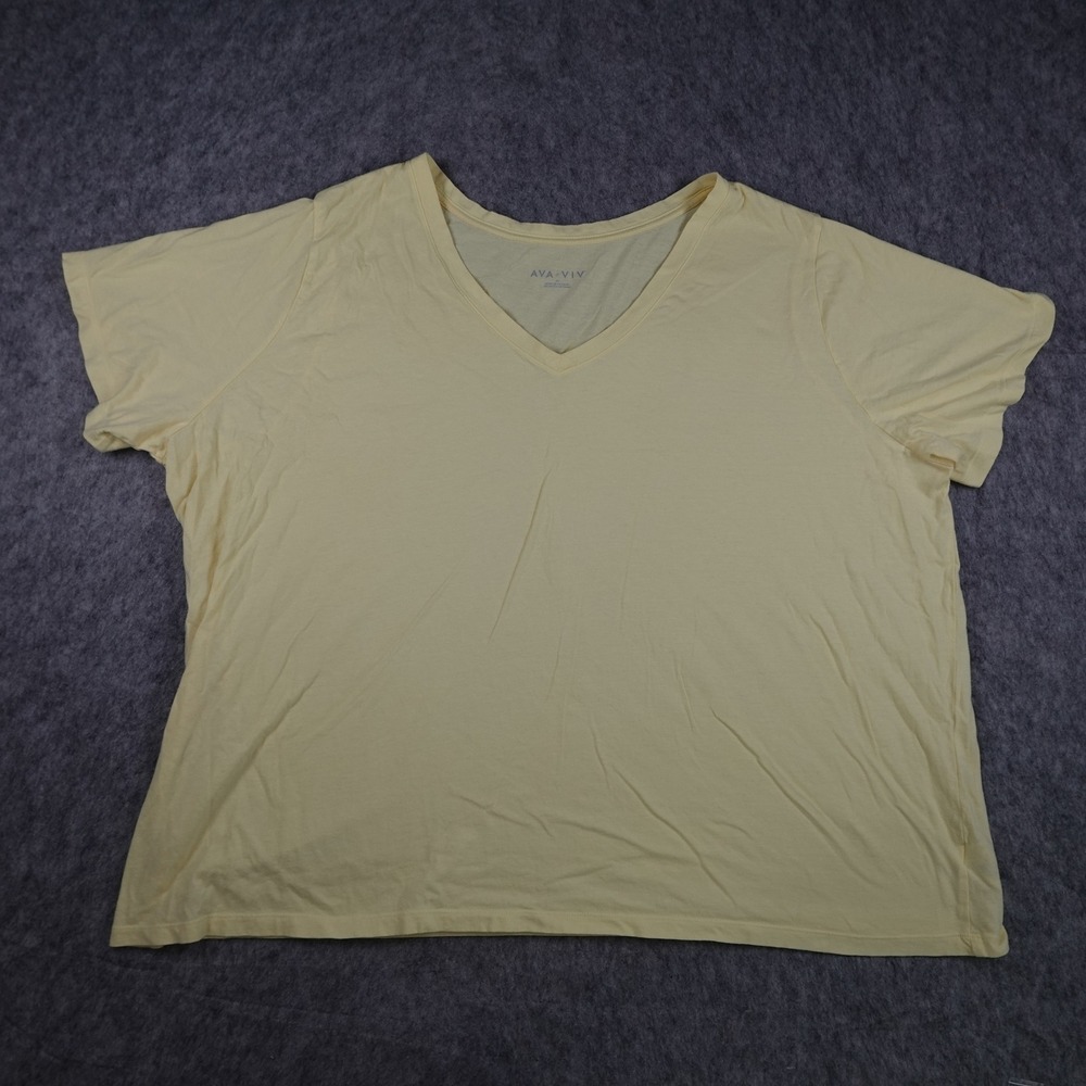 Ava Viv Top Women 3X Yellow V Neck Short Sleeve Cotton Plus Size Casual Solid